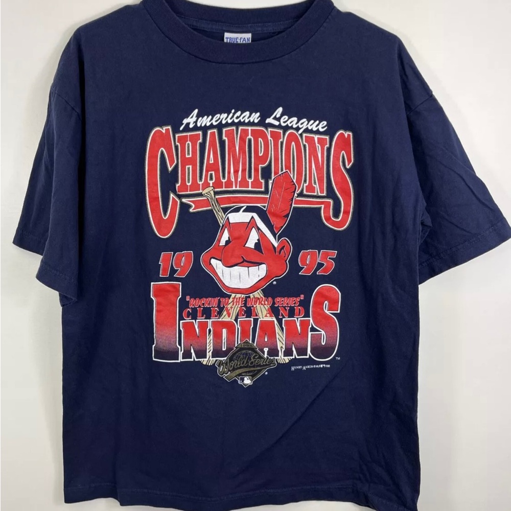 Vtg Cleveland Indians Tshirt MLB Chief Wahoo 1995 AL Champs True Fan Sz Lrg